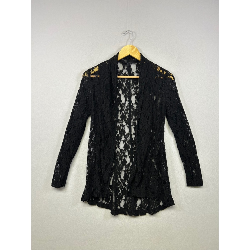 Monteau Whimsigoth Gothic Womens Small Black Floral Lace Open Front Cardigan